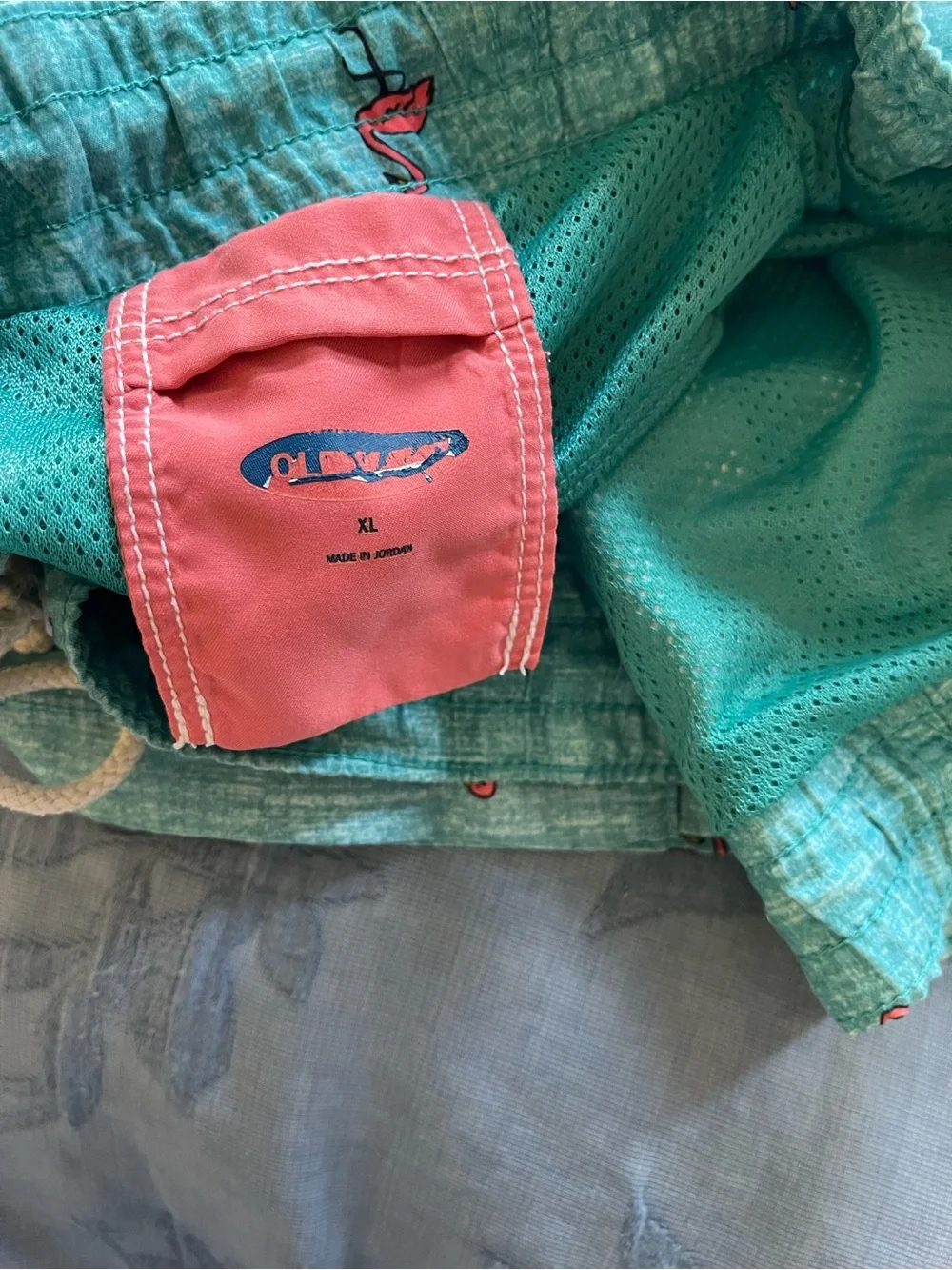 Old Navy Teal Swim Trunks with Pink Flamingo Print
